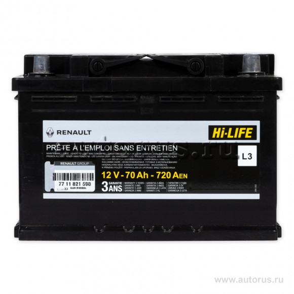 Аккумулятор 70 А/ч обратная R+ 278x175x190 EN720 А Аккумулятор 70 А/ч обратная R+ 278x175x190 EN720 А