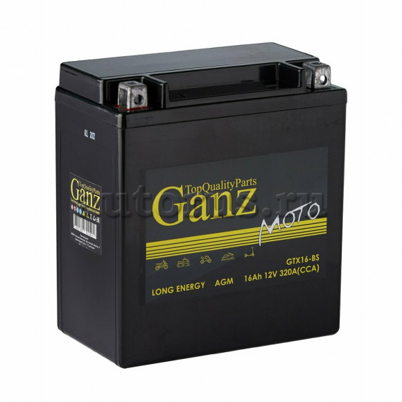 Аккумулятор GANZ мото AGM 16 А/ч Прямая 151x88x164 EN320 А GTX16-BS